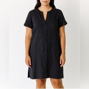 Theory Black Linen Blend V-Neck Short Sleeve Shift Mini Dress